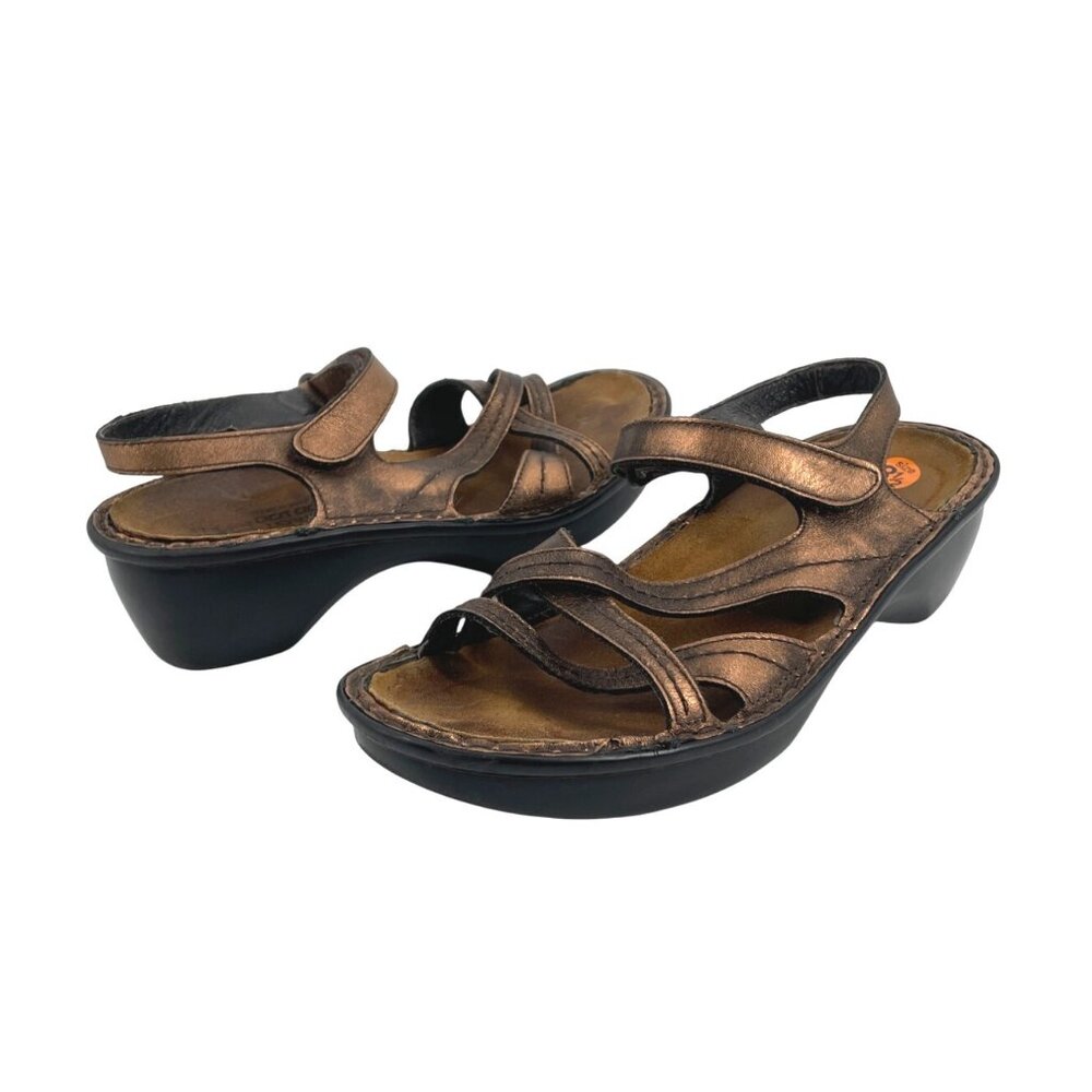 Naot Womens Leather Sandals Size 8.5 Bronze Strappy Comfort Slide Wedge Summer